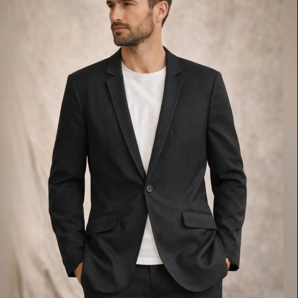 Men’s Armani Exchange A|X Gray Pinstripe European Fabric Blazer Sz 38 Short Y2K